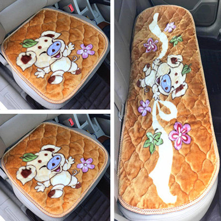 冬季汽车坐垫防滑保暖短毛绒车座垫新品无靠背三件套卡通棉垫通用