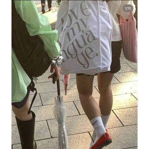 Unique SEI韩国小众设计百搭时髦字母印花大容量帆布袋休闲单肩包 - 图0