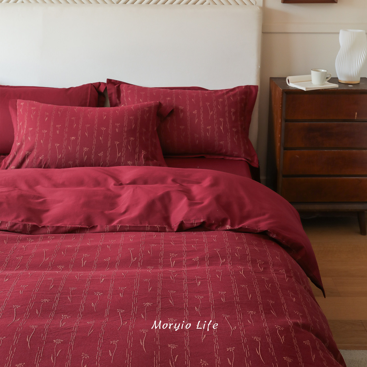 木悠渐变金丝立体浮雕色织提花全棉四件套红色婚庆款纯棉被套床单,淘宝优惠券,粉丝福利购,淘宝优惠卷