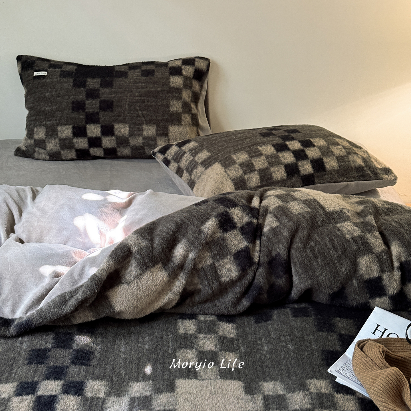 木悠复古格纹仿羊绒加厚牛奶绒四件套冬季保暖被套床单床上用品 - 图1