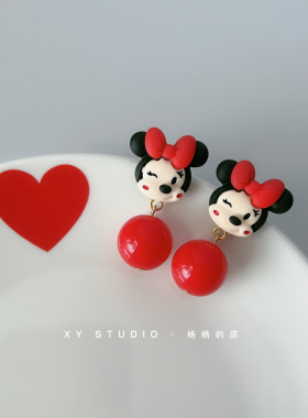 XY STUDIO手作设计可爱老鼠卡通甜美童趣耳环s925耳钉无耳洞耳夹