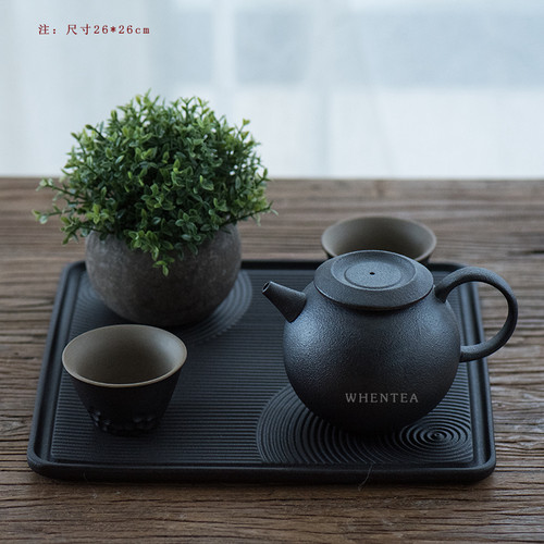 闻说|黑陶茶盘 日式枯山水陶瓷壶承小号茶台 蓄水简约家用干泡台 - 图0