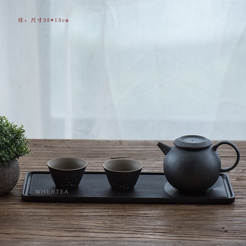 闻说|黑陶茶盘 日式枯山水陶瓷壶承小号茶台 蓄水简约家用干泡台 - 图1