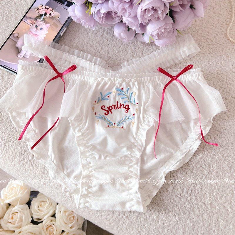 森田春恋～日系少女纯欲甜美纯棉拼缎面蕾丝腰带透气三角内裤抗菌,淘宝优惠券,粉丝福利购,淘宝优惠卷