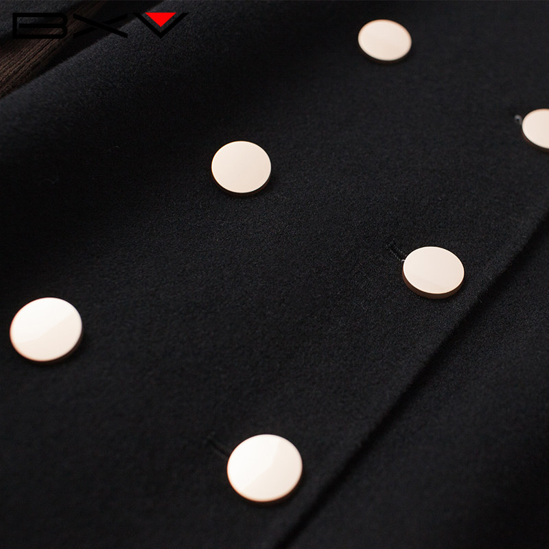 黑色斗篷式双面短款2021羊绒大衣 bxv服饰毛呢外套