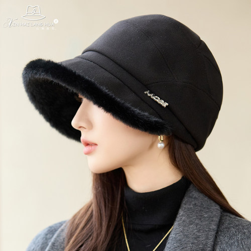 秋冬新款帽子女加绒加厚显脸小防寒保暖渔夫帽宽檐鸭舌八角帽百搭 - 图1