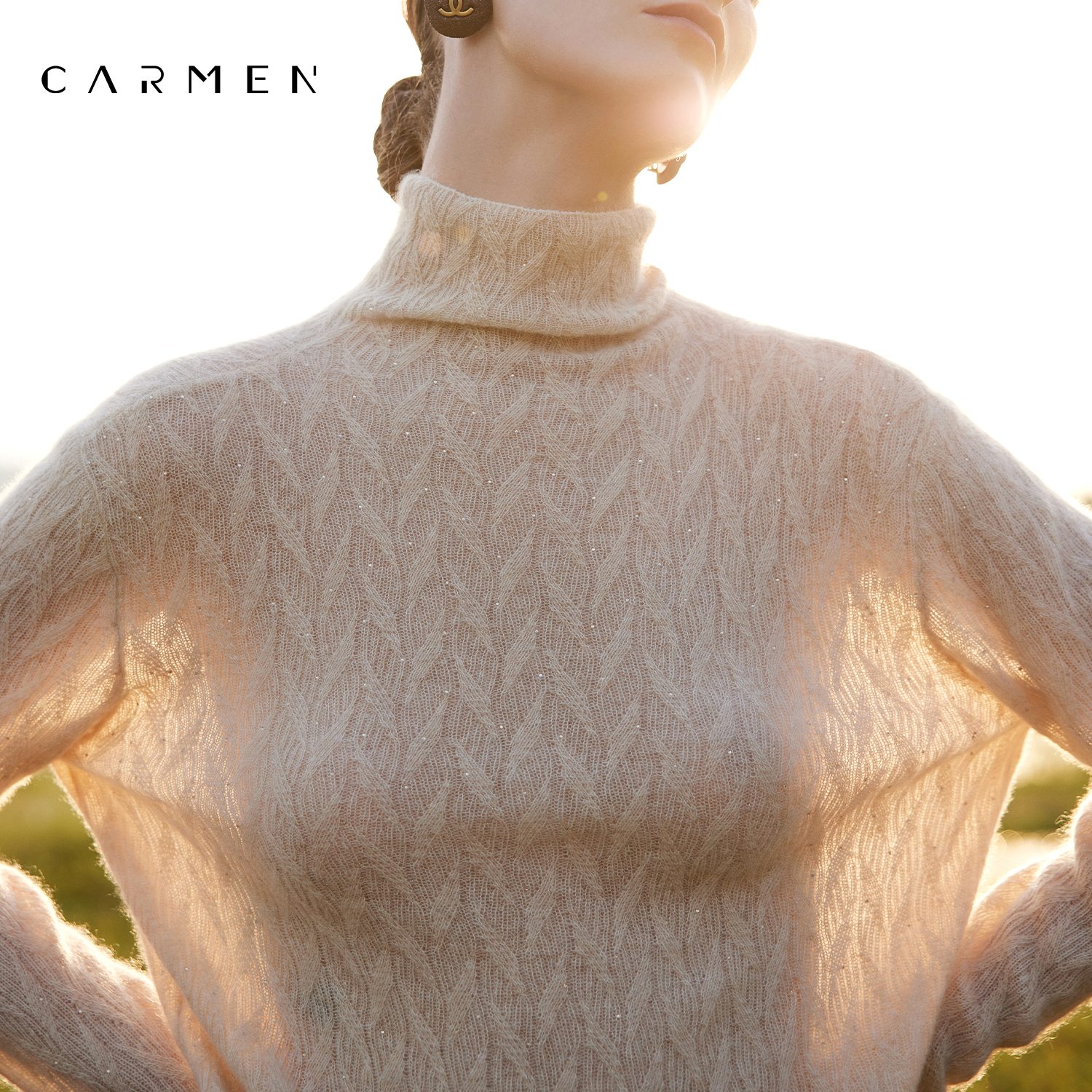 卡蔓高端亮片高领针织羊绒衫女100纯羊绒25秋冬百搭打底长袖毛衣 - 图1