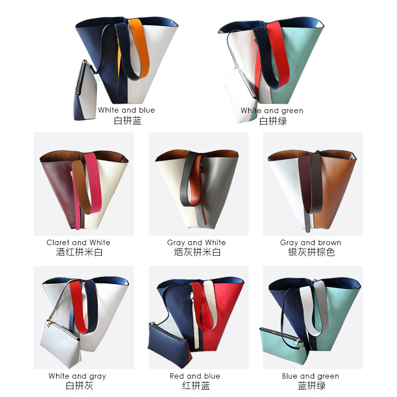 2020新款撞色真皮大容量托特水桶包 梵妮诗女士包袋