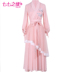 Seven Sevens Edge 2019 Mùa xuân và mùa thu New Pink Pink Pink Crane thêu Quốc gia Cải tiến Áo dài Hanfu - váy đầm váy dài váy đầm