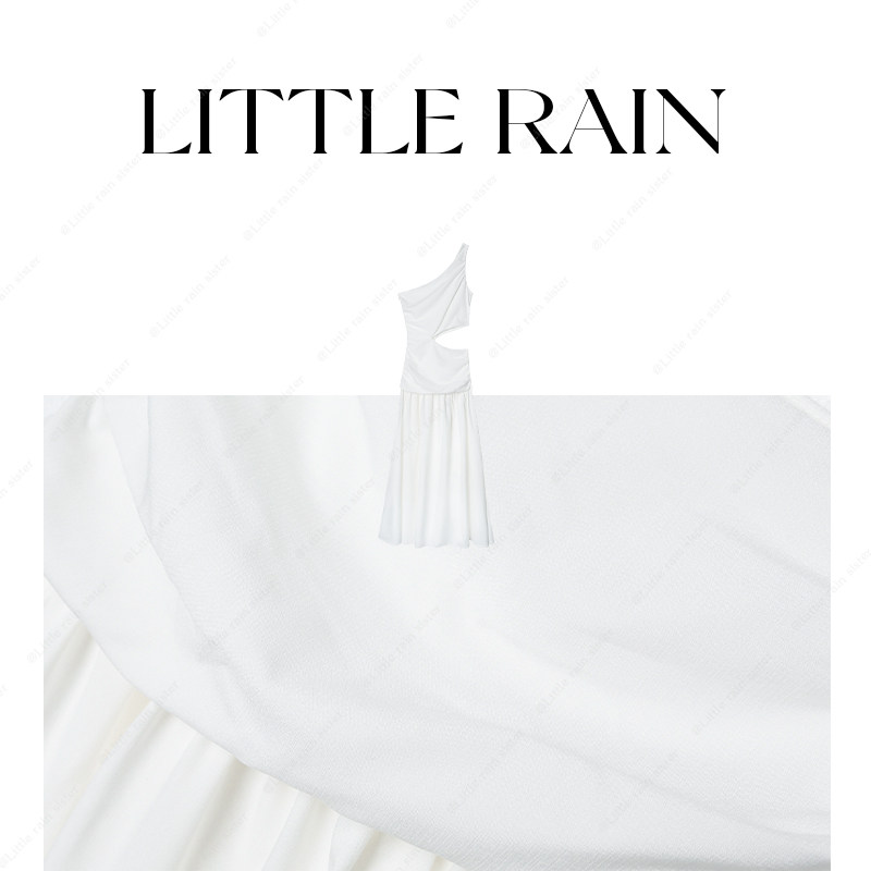 小雨姐姐新款【纯恋裙】小众设计感无袖单肩镂空收腰修身连衣裙女