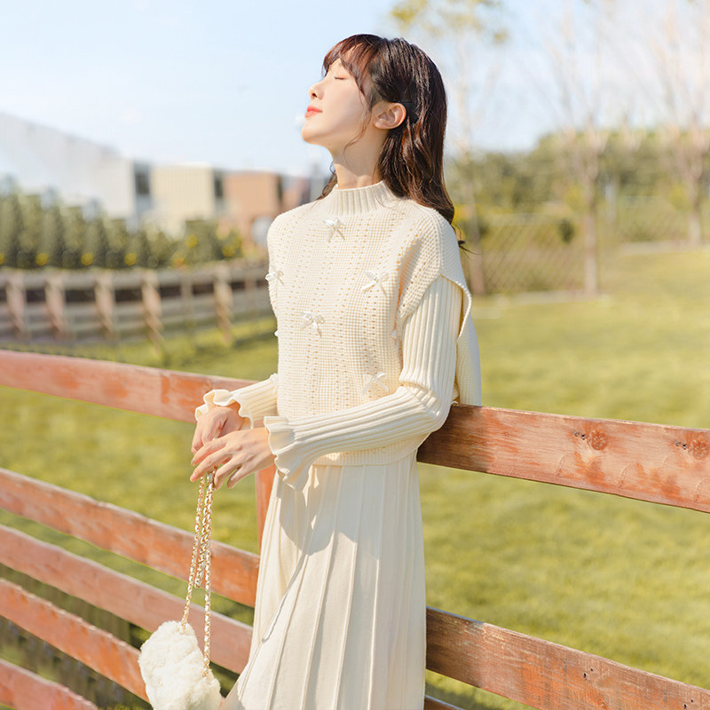 气质针织连衣裙秋冬季打底毛衣裙子 芙莲尔连衣裙