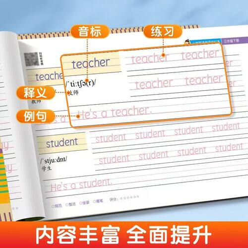 2026新版PEP人教版3456年级英语练字帖课本同步练字通三四五六年级上册下册英语单词描红本练字帖每日一练字母单词描红练习本 - 图2