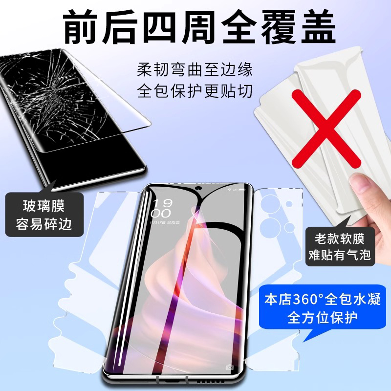 适用opporeno11钢化水凝膜reno9/10pro手机膜8十全包opρoreno7防窥0pp0reon5新款6/3蝴蝶oppo曲面屏4se+一体 - 图0