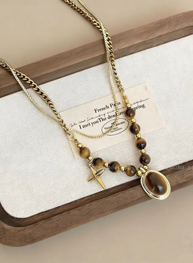 【书婷福利局】法式复古轻奢高级感虎眼石星星吊坠项链