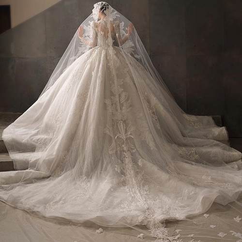 【许愿池公主】2025新款重工长袖宫廷长袖婚纱新娘结婚主纱大拖尾 - 图2