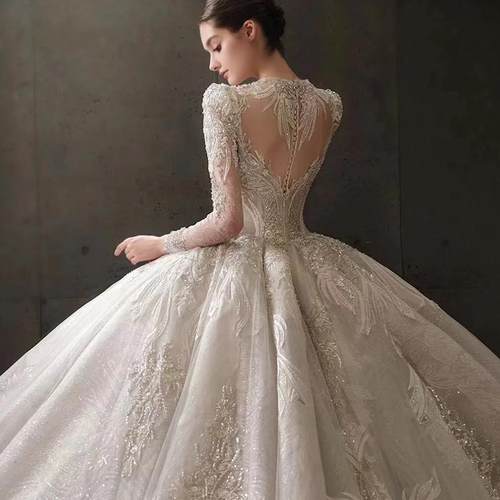 【许愿池公主】2025新款重工长袖宫廷长袖婚纱新娘结婚主纱大拖尾 - 图3