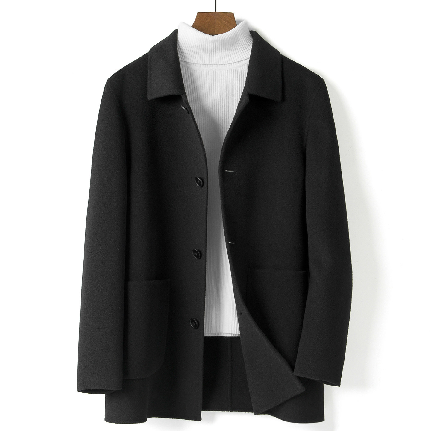 新款100%羊毛双面呢大衣男士秋冬时尚休闲翻领羊毛呢子夹克外套厚,淘宝优惠券,粉丝福利购,淘宝优惠卷
