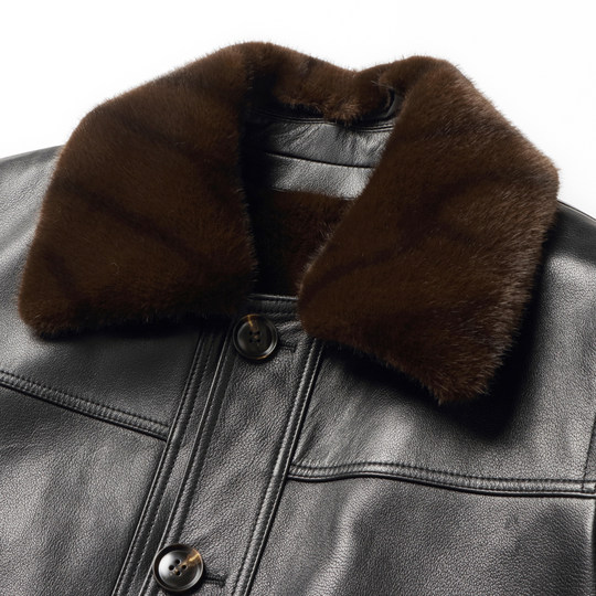 海宁真皮皮衣男士中老年头层牛皮翻领皮毛一体脱卸内胆外套爸爸装