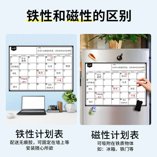 每日计划表减肥计划板月目标计划板时间管理日历寒假考研神器自律学习打卡表墙贴可反复擦写利用磁性留言板 - 图1