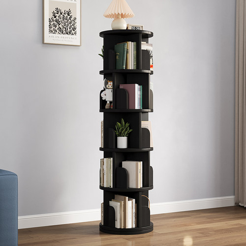 实木旋转书架360度书柜落地儿童置物架可移动圆形多层客厅家用 - 图0