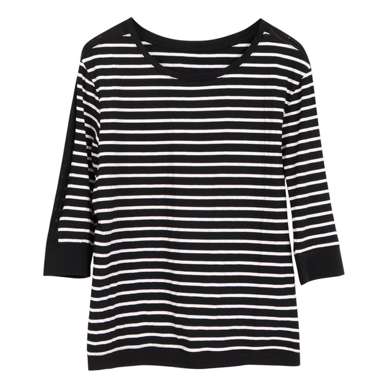 大码条纹七分袖体t恤长袖打底衫 蓝萱美尚T恤