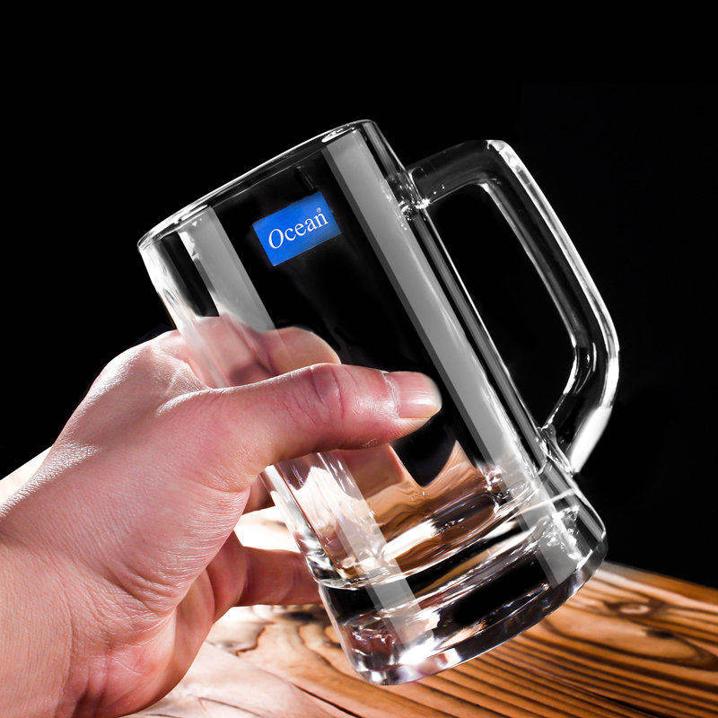 泰国进口Ocean创意水晶玻璃杯大容量透明啤酒杯带把大号扎啤杯,淘宝优惠券,粉丝福利购,淘宝优惠卷