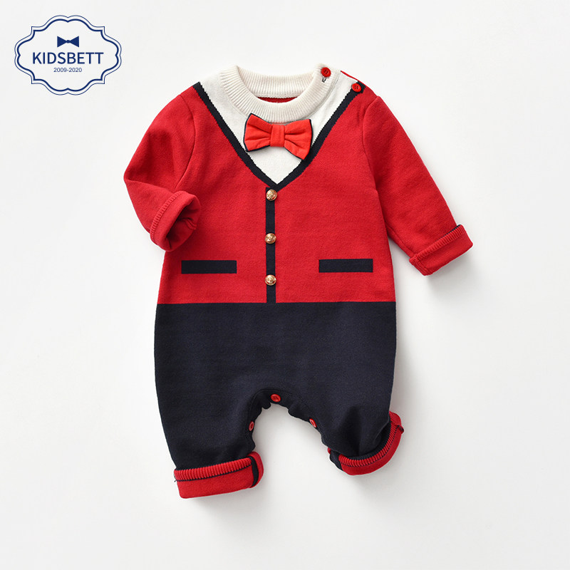 婴儿秋冬衣服新品男宝宝绅士爬服 kidsbett连身衣/爬服/哈衣