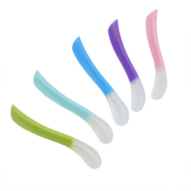 ສອງສີ silicone soft spoon baby food supplement feeding spoon training spoon newborn water feeding soft head spoon safe rice cereal spoon