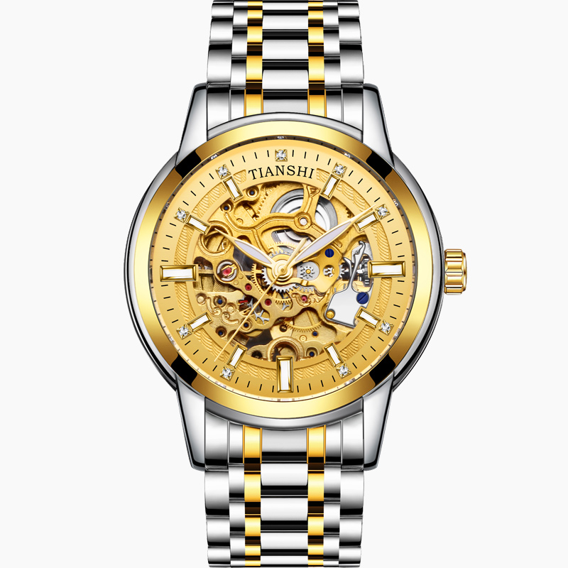 天诗正品全自动男镂空精钢机械表 天诗国产腕表
