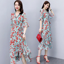 2022 summer new temperament Goddess Fan Xuespinning Ocean Clothing Collection Waist Display Slim V collar Lotus Leaf Side Fish Tail Long Dress