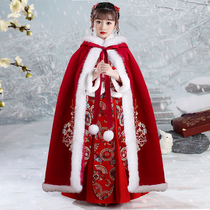 Hanfu girls winter style Chinese New Year Chinese wind Down with red baby Baiyear New Years winter clothing Childrens ancient clothes Winter