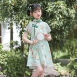 Ретро летнее ципао, детское платье, юбка, летняя одежда, китайский стиль, короткий рукав