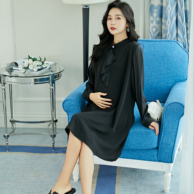 孕妇春装新款长袖立领飘带衣连衣裙 孕雅姿连衣裙
