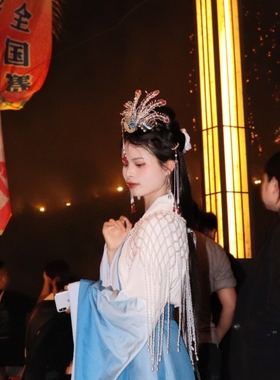 团紫原创长流苏金丝凤烧蓝古风六尾正凤凤凰嫦娥新娘头饰发簪发饰