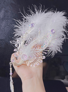 团紫古风汉服头饰银色羽毛偏凤嫦娥奔月女儿国王金丝凤神仙服凤钗