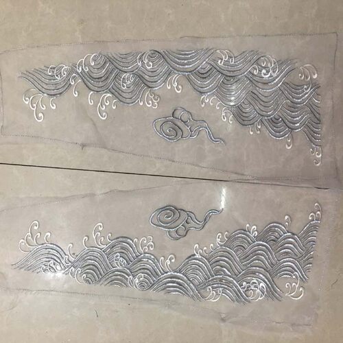 青花瓷祥云波浪波纹刺绣绣片刺绣绣花布  一对的价 - 图1