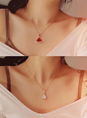高版本满钻扇形小裙子项链女 高级感百搭简约气质精致轻奢锁骨链