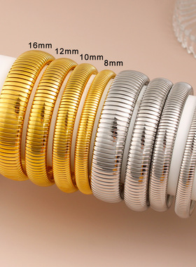 弹力精抛蛇骨手镯女钛钢不掉色欧美轻奢小众夸张叠戴金色手环手圈