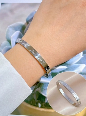 INS风爱心钛钢素圈手镯女不掉色高级感开口镀金手镯轻奢小众手饰