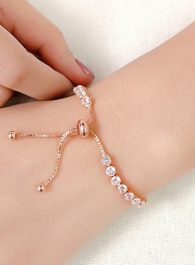 欧美4mm圆单排满钻女士手链可调节珠子水晶网球跨境生辰石手饰