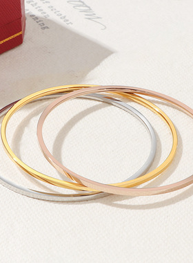 新款素圈光面手镯钛钢不掉色镀18K金传承多圈叠戴细款手环女