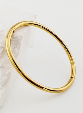 简约素圈圆线钛钢手镯女镀18K金色闭口百搭手环ins潮流手饰不掉色