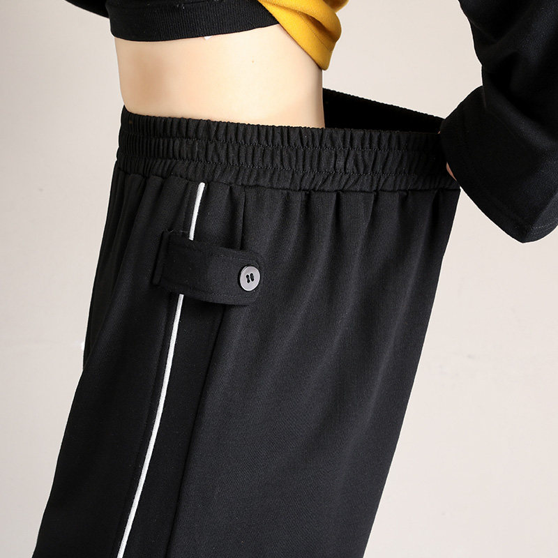黑色宽松束脚春秋季胖mm高腰运动裤 三亲休闲裤