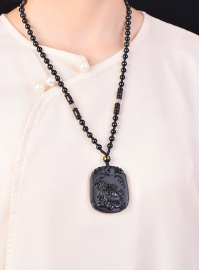 天然黑曜石龙龟吊坠钥匙扣挂件