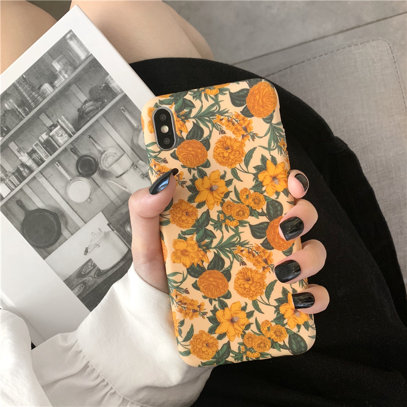 欧美复古文艺花iphone12promax/xr/8plus苹果xs手机壳女7磨砂软壳创意iPhoneX/11/7plus防摔保护套13/14plus