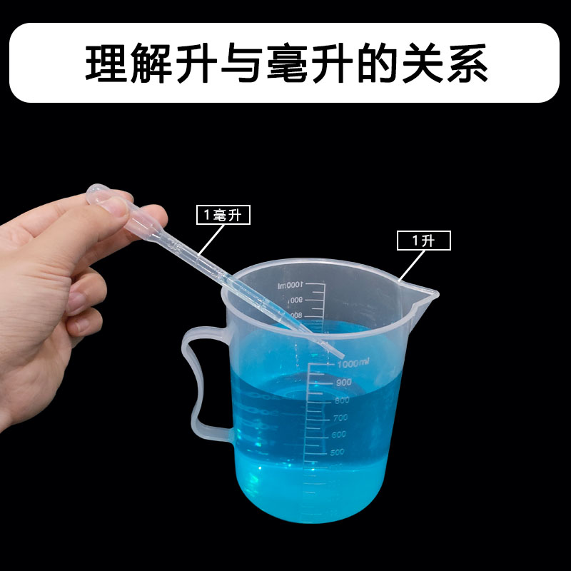 容量单位演示器 1立方分米正方体敞口容器 1000mL塑料量杯 500mL 实验耗材塑料滴管小学数学学具教具