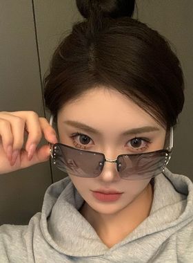 Y2K无框镶钻太阳眼镜女欧美风千禧辣妹街拍抗UV大框显瘦ins网红镜