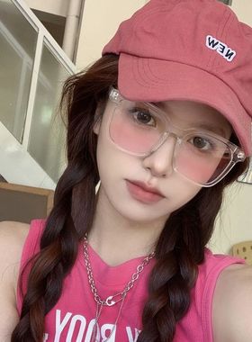 日系复古黑框渐变粉腮红眼镜女韩版潮网红方形圆脸显瘦墨镜太阳镜