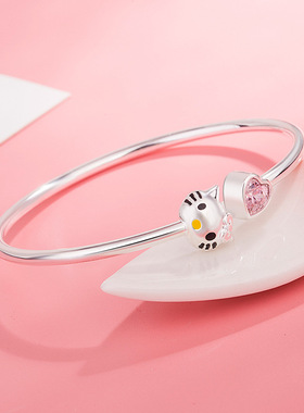 kt猫手镯纯银可调节手环日韩女