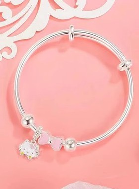 日韩纯银儿童宝宝手镯推拉银手环